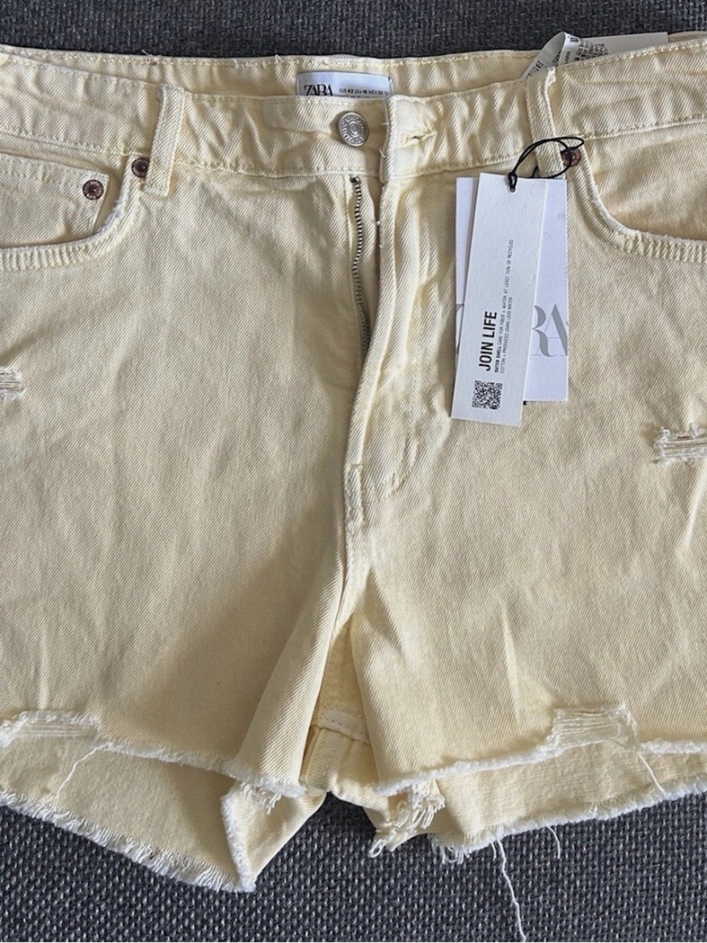 Zara Pale Yellow Distressed Denim Cutoff Shorts